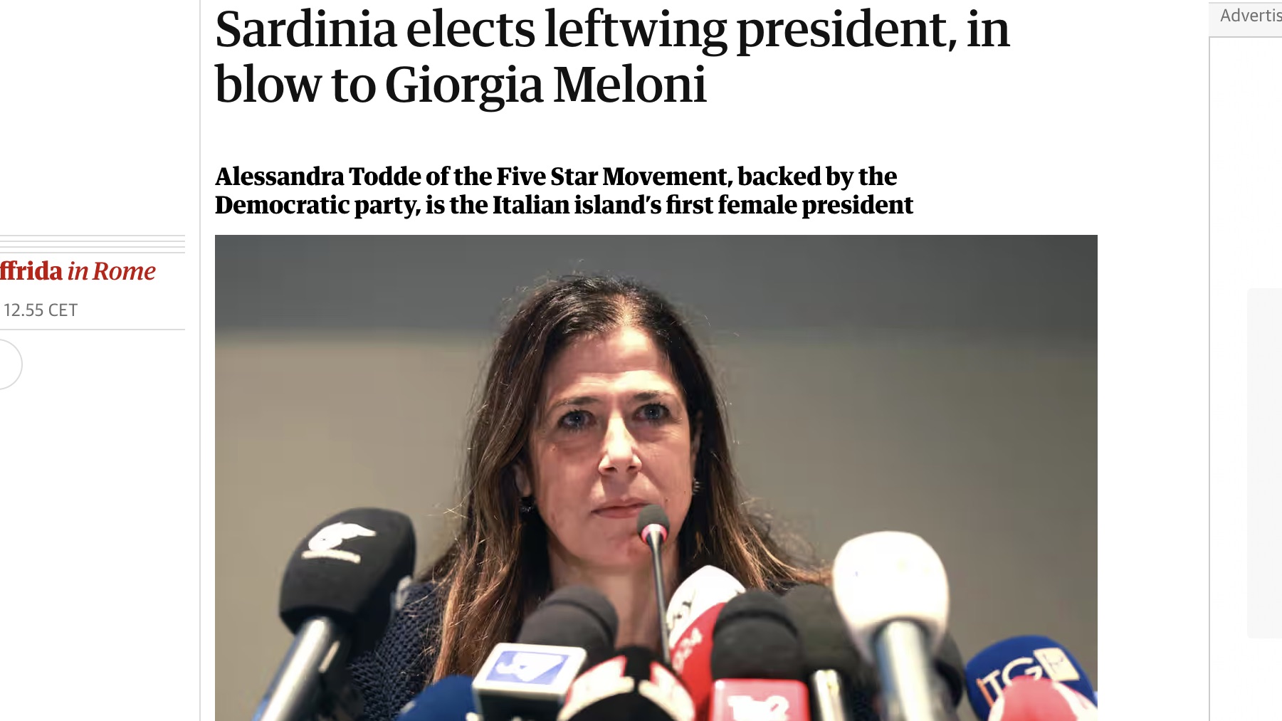 La vittoria di Alessandra Todde sul The Guardian