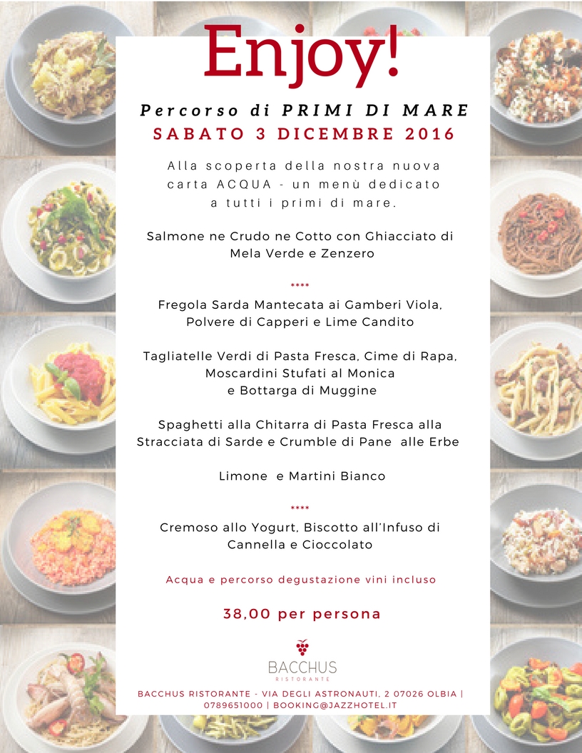 serata enjoy menu primi di mare bacchus ristorante olbia pesce