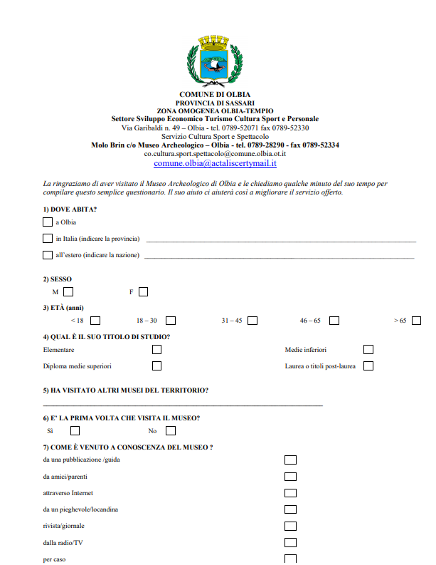 questionario museo olbia