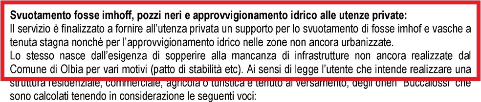 servizio riservato al comune di olbia per aree non urbanizzate in caso di bucalossi