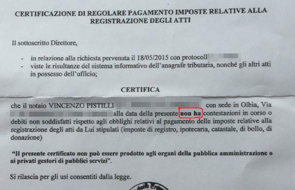 Notaio Pistilli indagato? Arriva la smentita dall'Agenzia delle Entrate. Nessun debito.