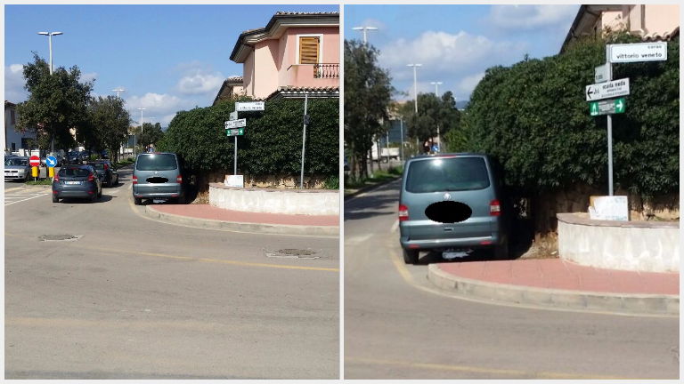 Olbia: al posto del marciapiede una fila di auto