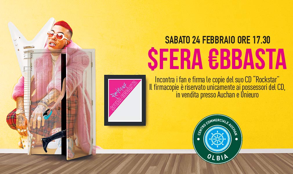 La “Rockstar” Sfera Ebbasta nei Centri Commerciali Auchan Olbia e Cagliari S. Gilla