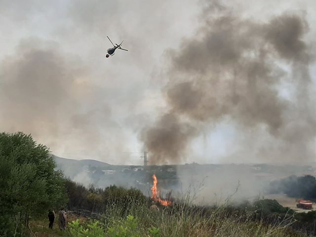 Incendio Siniscola vicino case: in azione 4 mezzi aerei