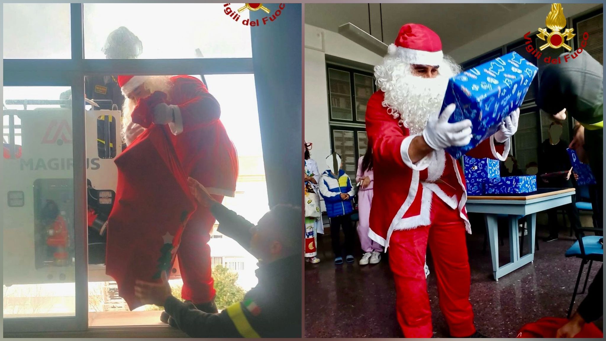 Nord Sardegna: Babbo Natale arriva con l'autoscala nel reparto di Pediatria