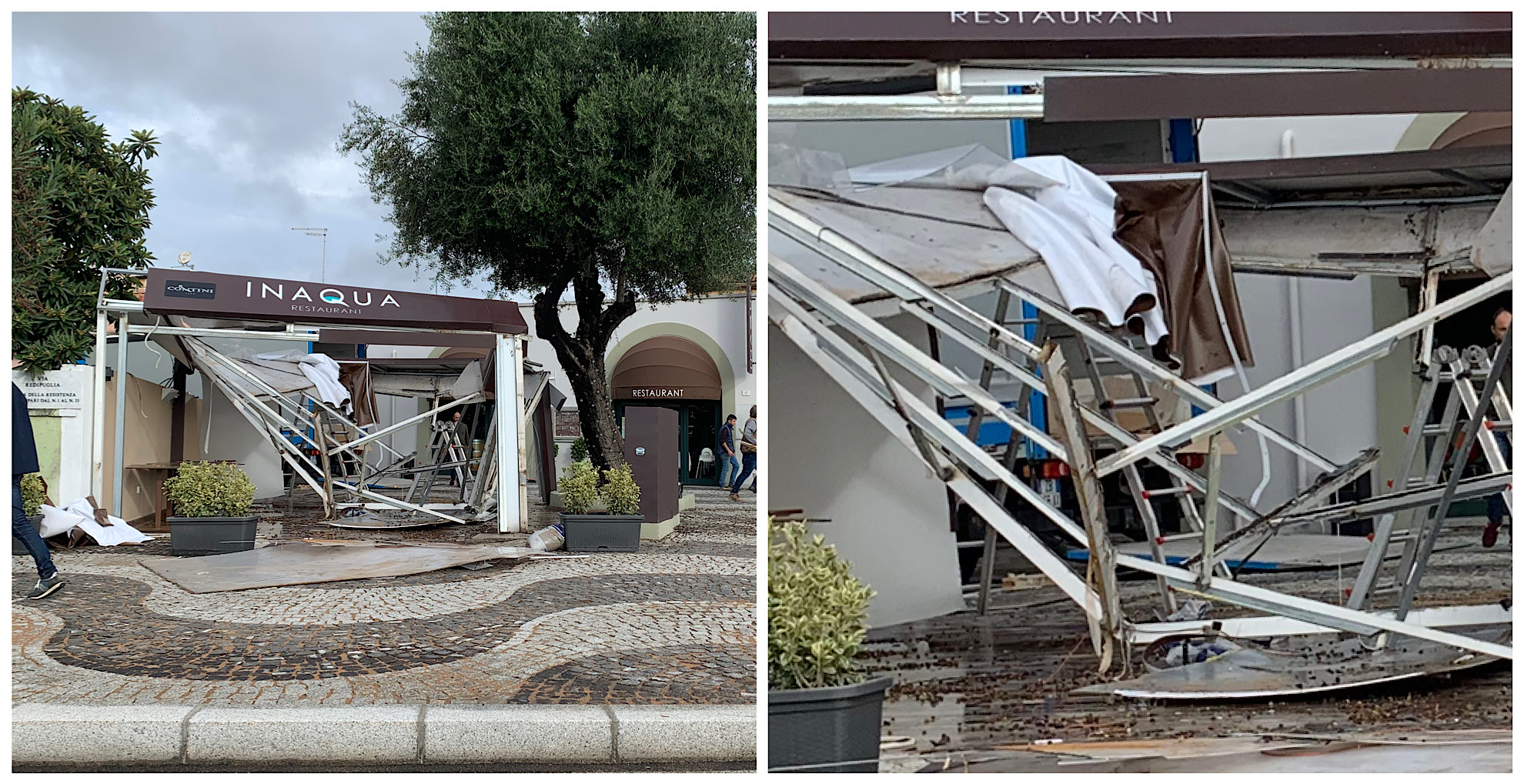 Olbia: nubifragio distrugge copertura esterna ristorante