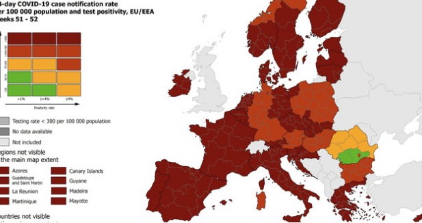 Mappa Ue, tutta Italia in rosso scuro tranne la Sardegna
