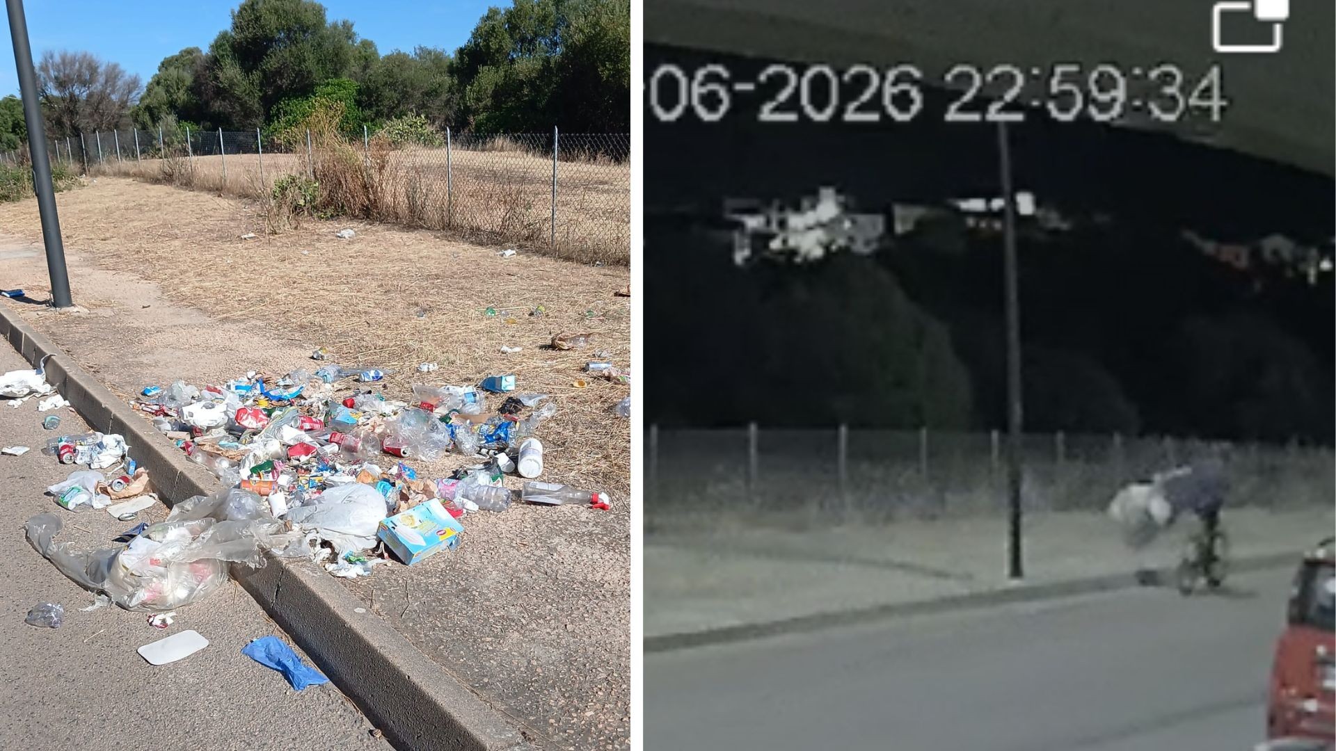 Olbia, pedala cantando e scarica i rifiuti in strada: la telecamera riprende tutto