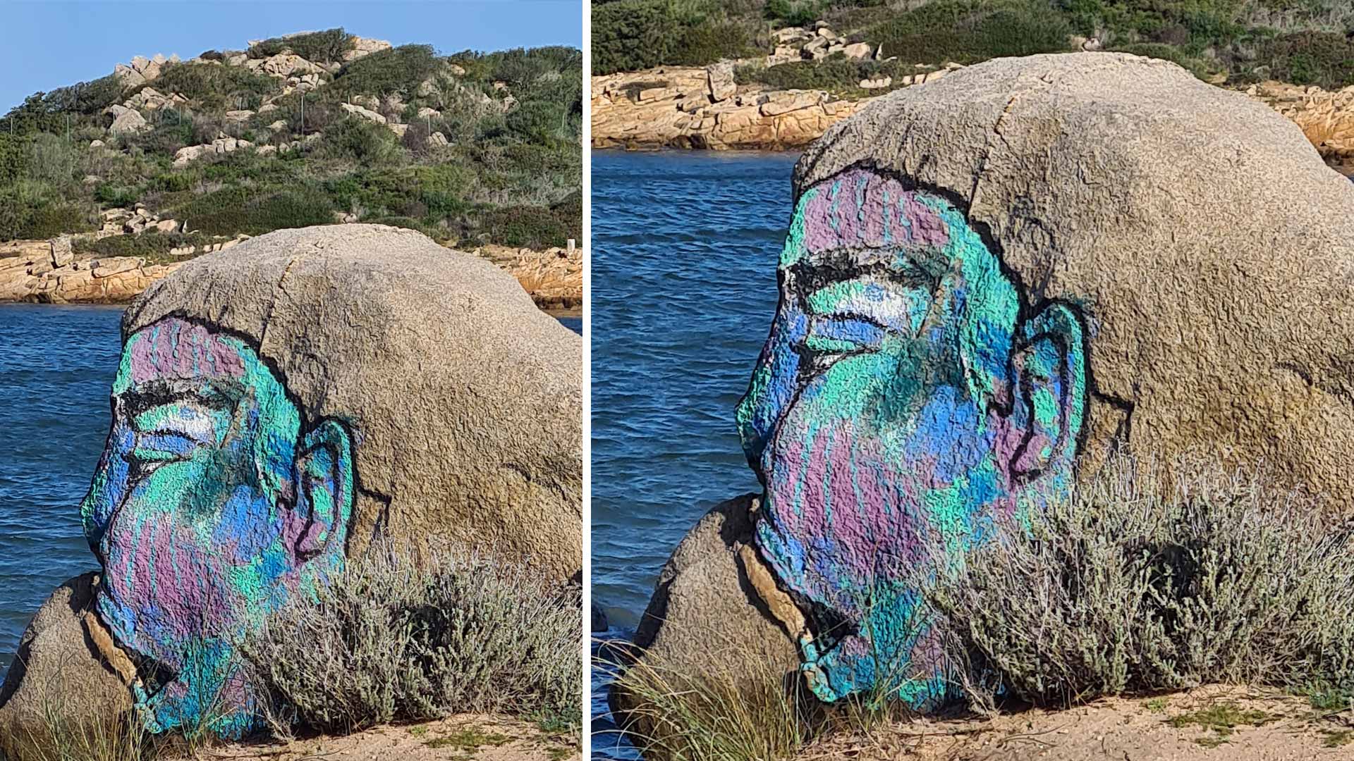 Olbia, Bunte: il graffito della vergogna è ancora sulla roccia deturpata