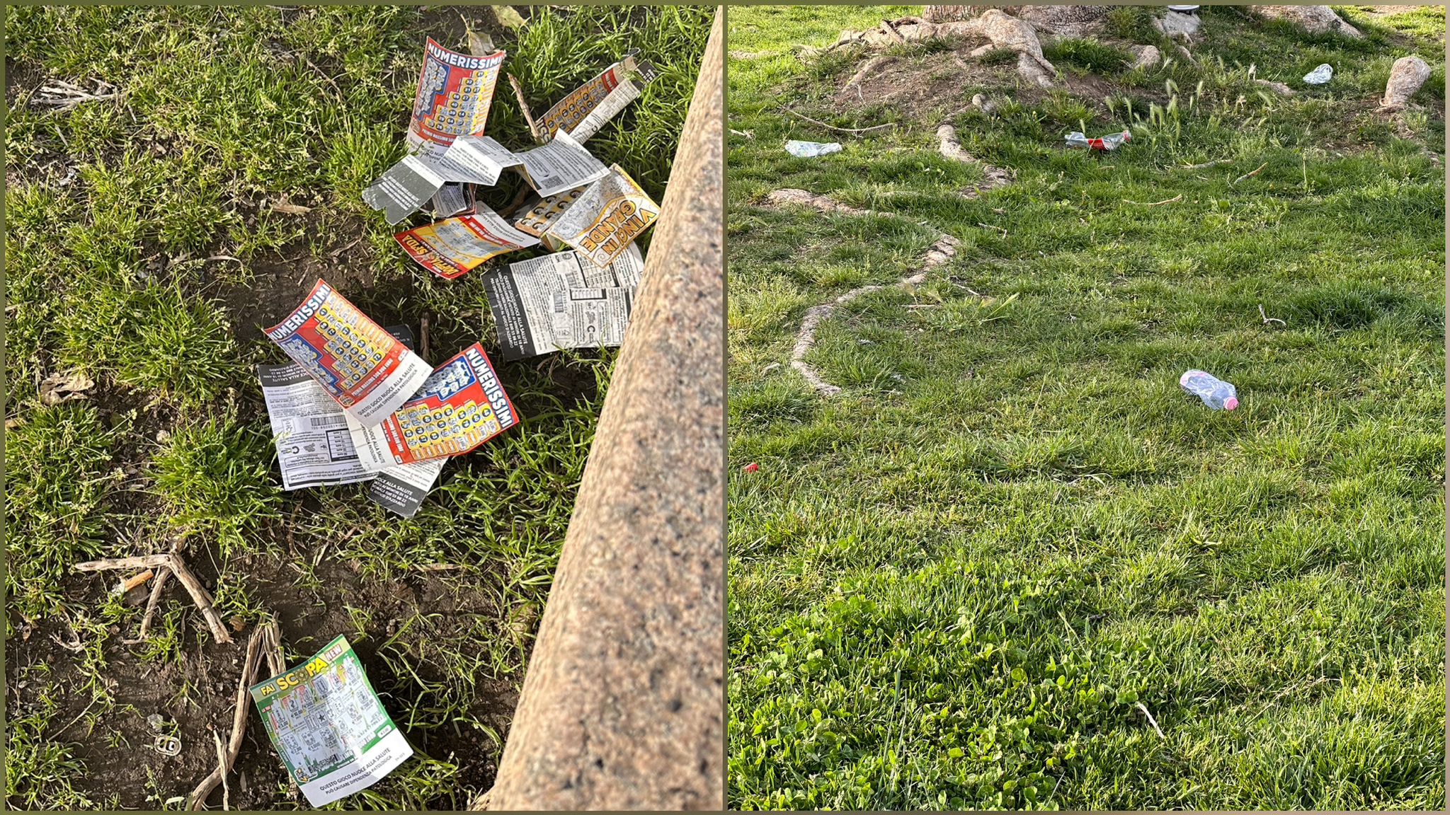 Olbia, gratta e vinci sul prato: degrado in piazza Nassirya