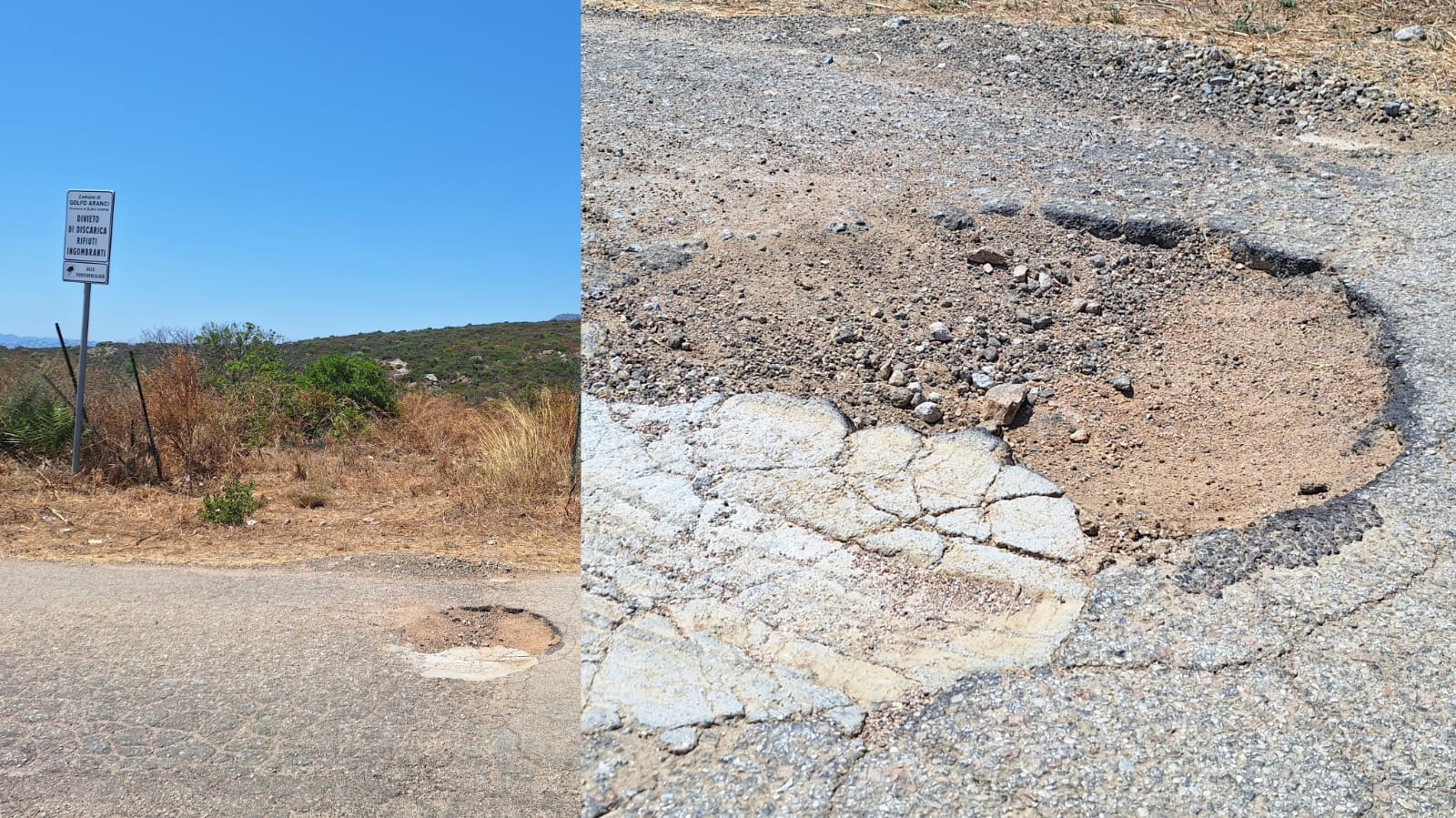Golfo Aranci, segnalazione manto stradale dissestato