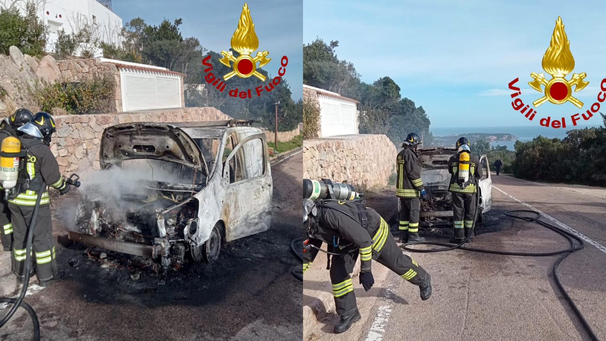 Porto Cervo, mezzo in fiamme: danni ingenti