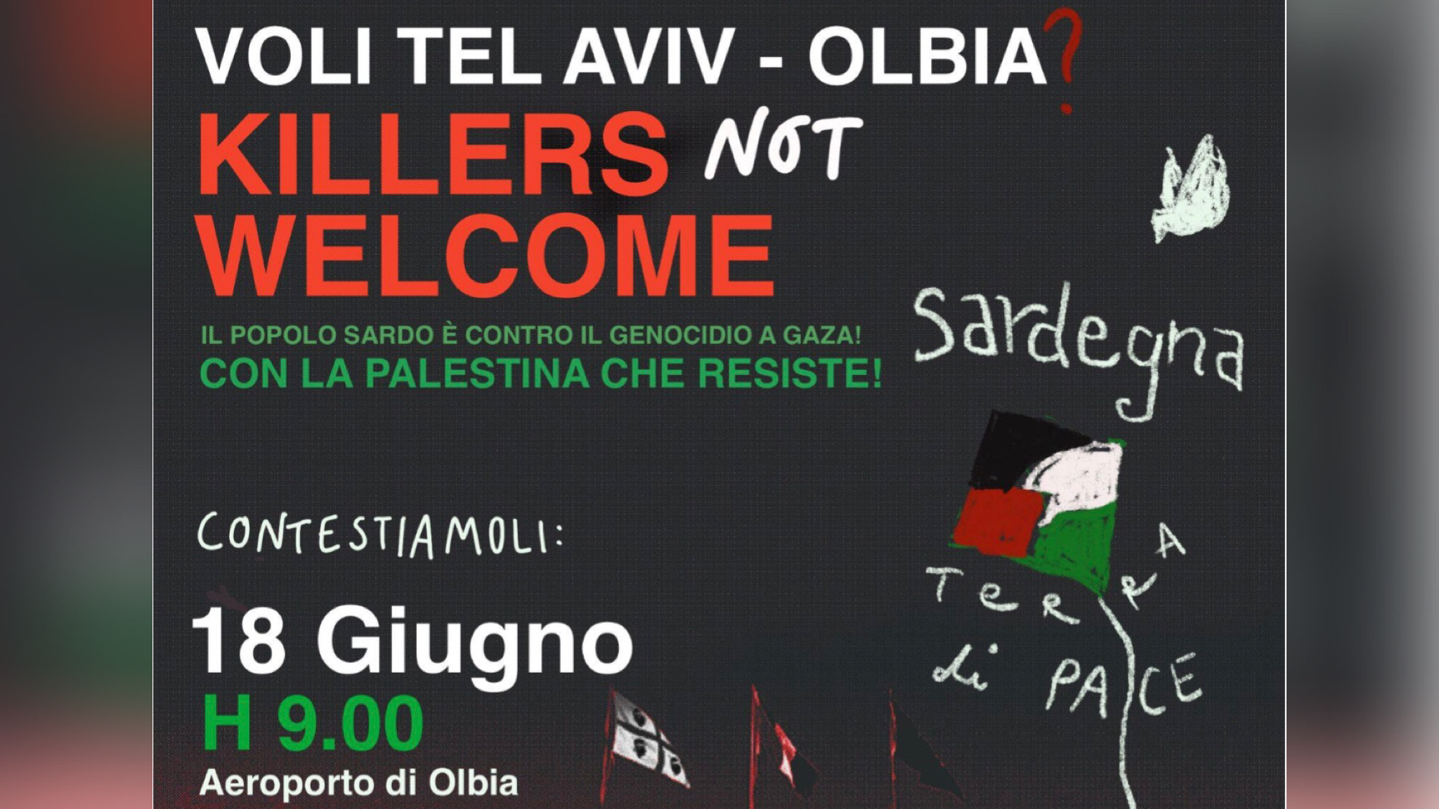 Olbia, basta con il genocidio a Gaza: anche l’isola si schiera in Aeroporto