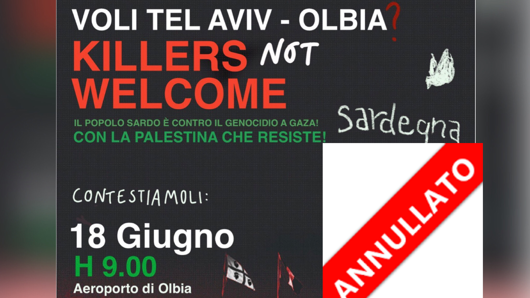 Olbia, annullato il presidio al Costa Smeralda a seguito del blocco dei voli da Tel Aviv