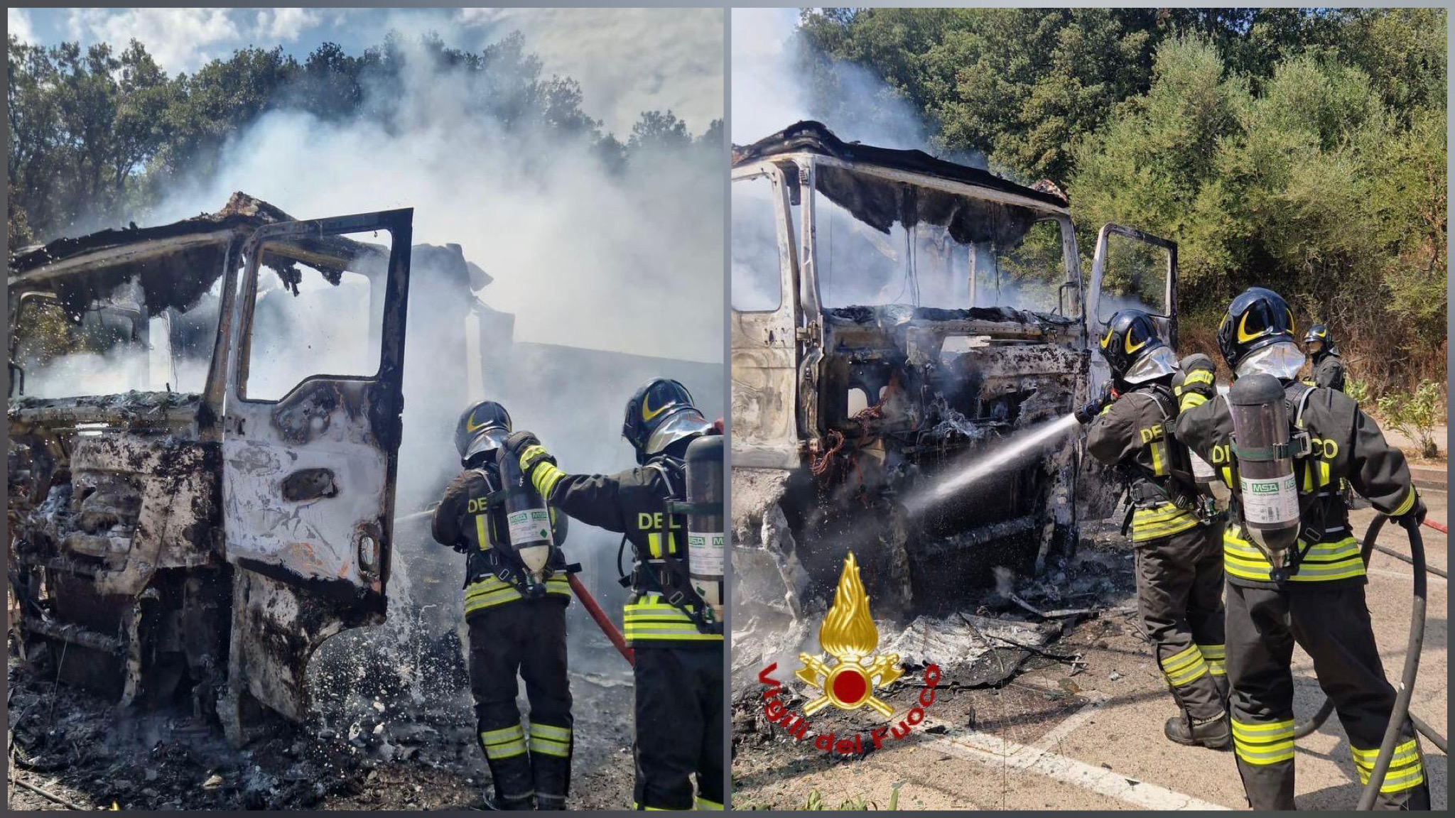 Padru, camion in fiamme: intervengono i Vigili del Fuoco 
