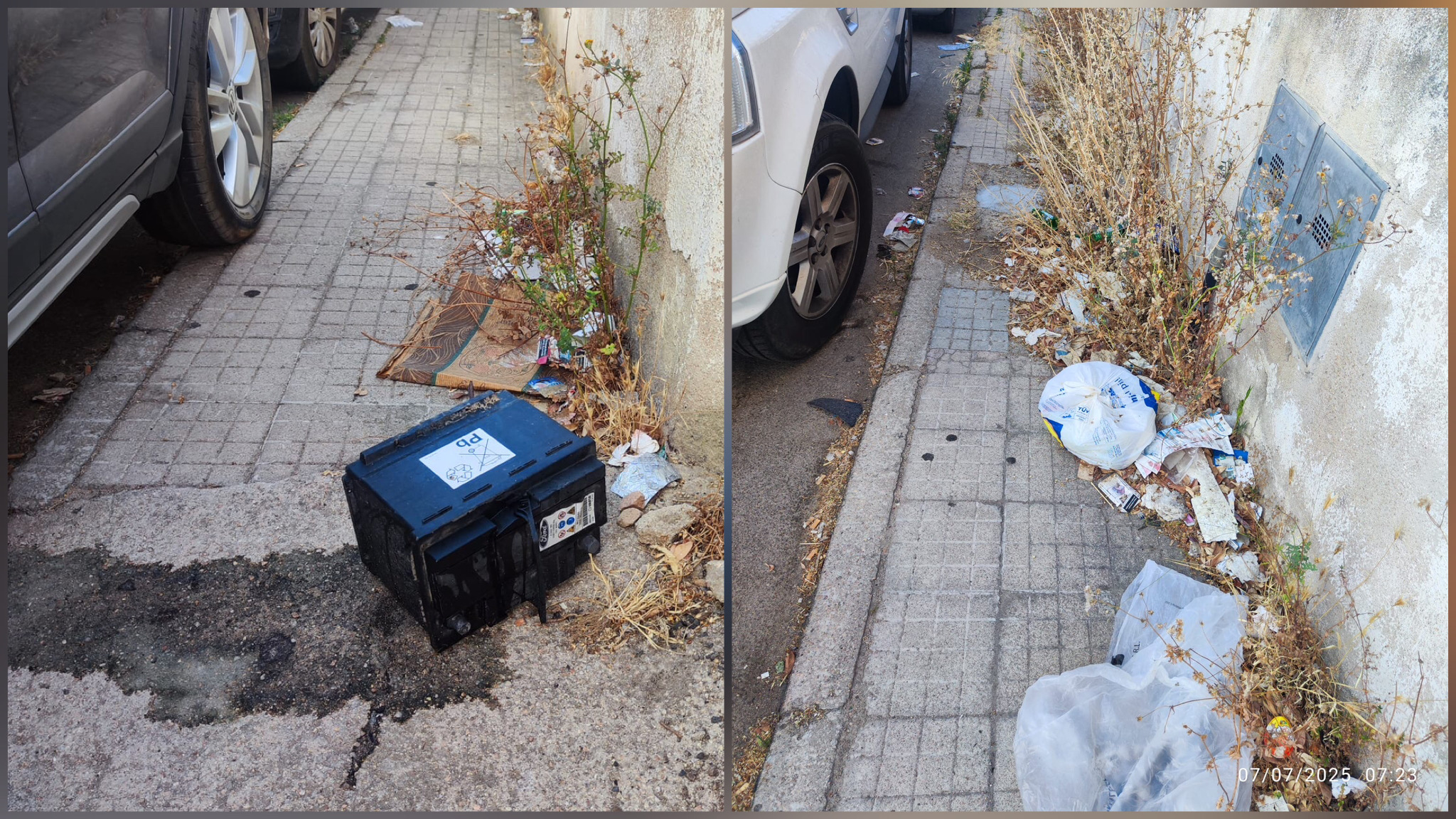 Olbia, batteria auto abbandonata tra i rifiuti della città 