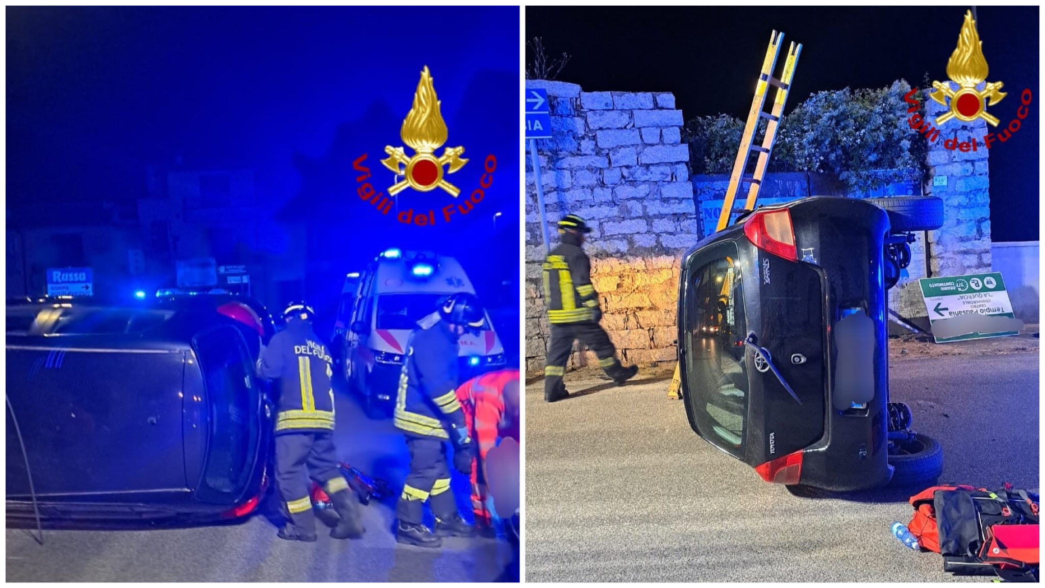 Calangianus, auto si ribalta nella notte: 5 feriti
