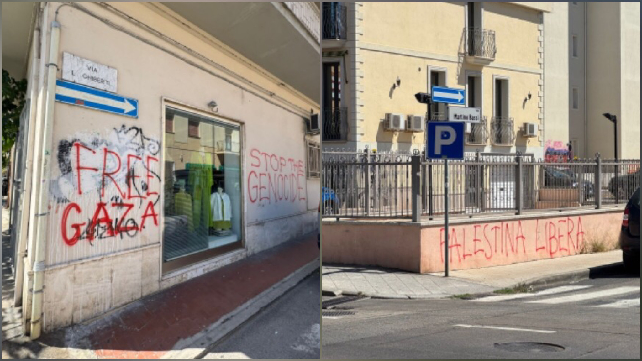 Olbia, genocidio a Gaza: in centro scritte pro Palestina