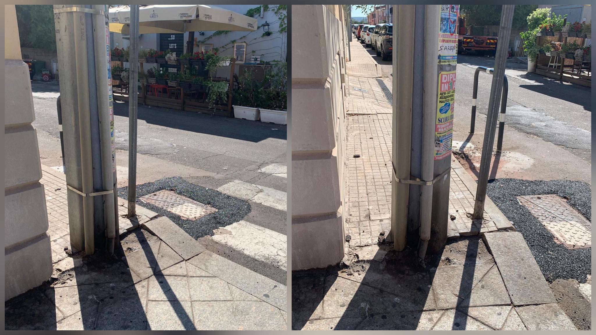 Olbia, colonnina abusiva sul marciapiede di viale Aldo Moro