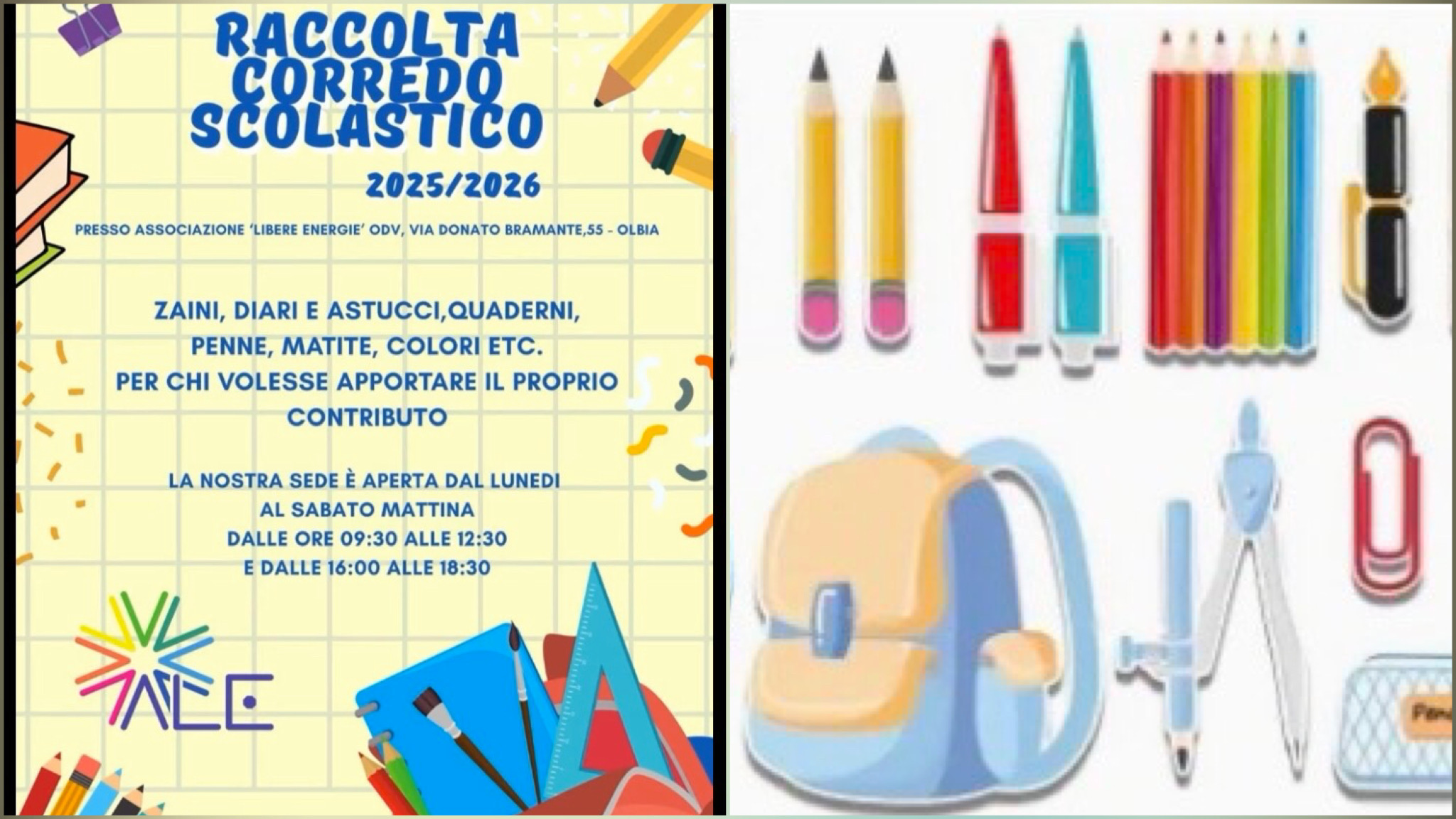 Olbia, sos corredo scolastico: parte la raccolta solidale all’associazione Libere Energie