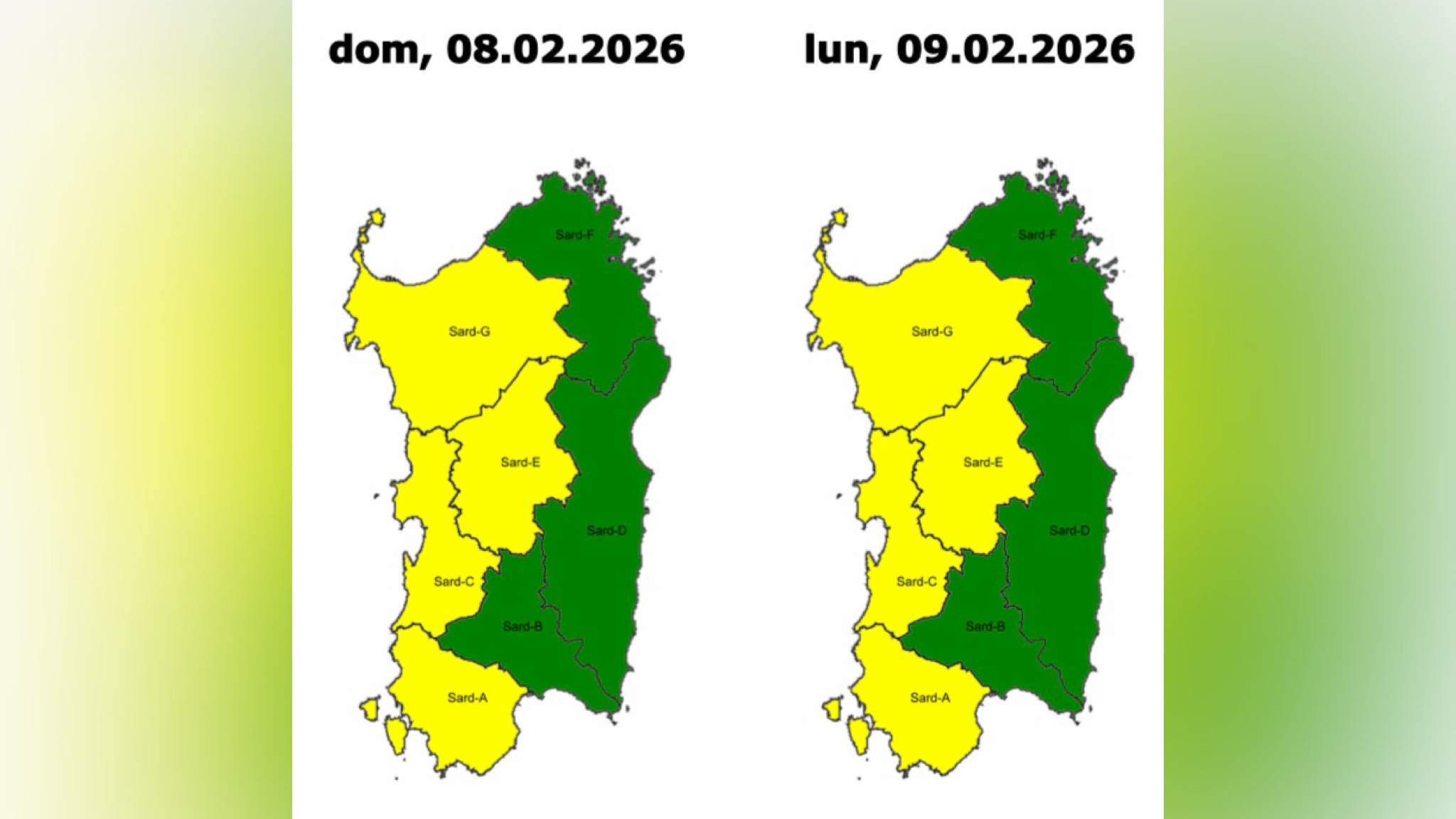 Ancora piogge nell’isola: codice giallo in buona parte del territorio