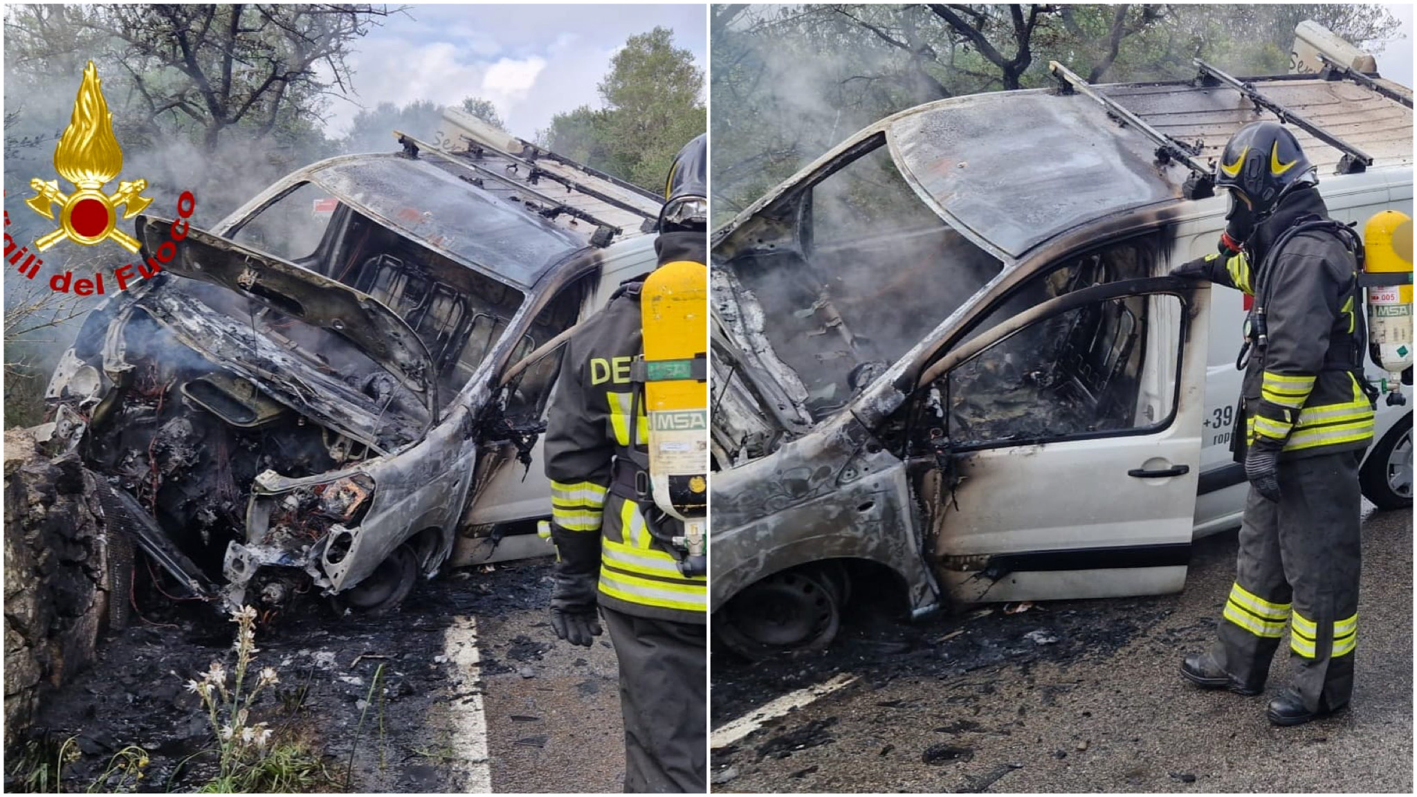 Olbia, furgone a fuoco: l’intervento dei Vigili