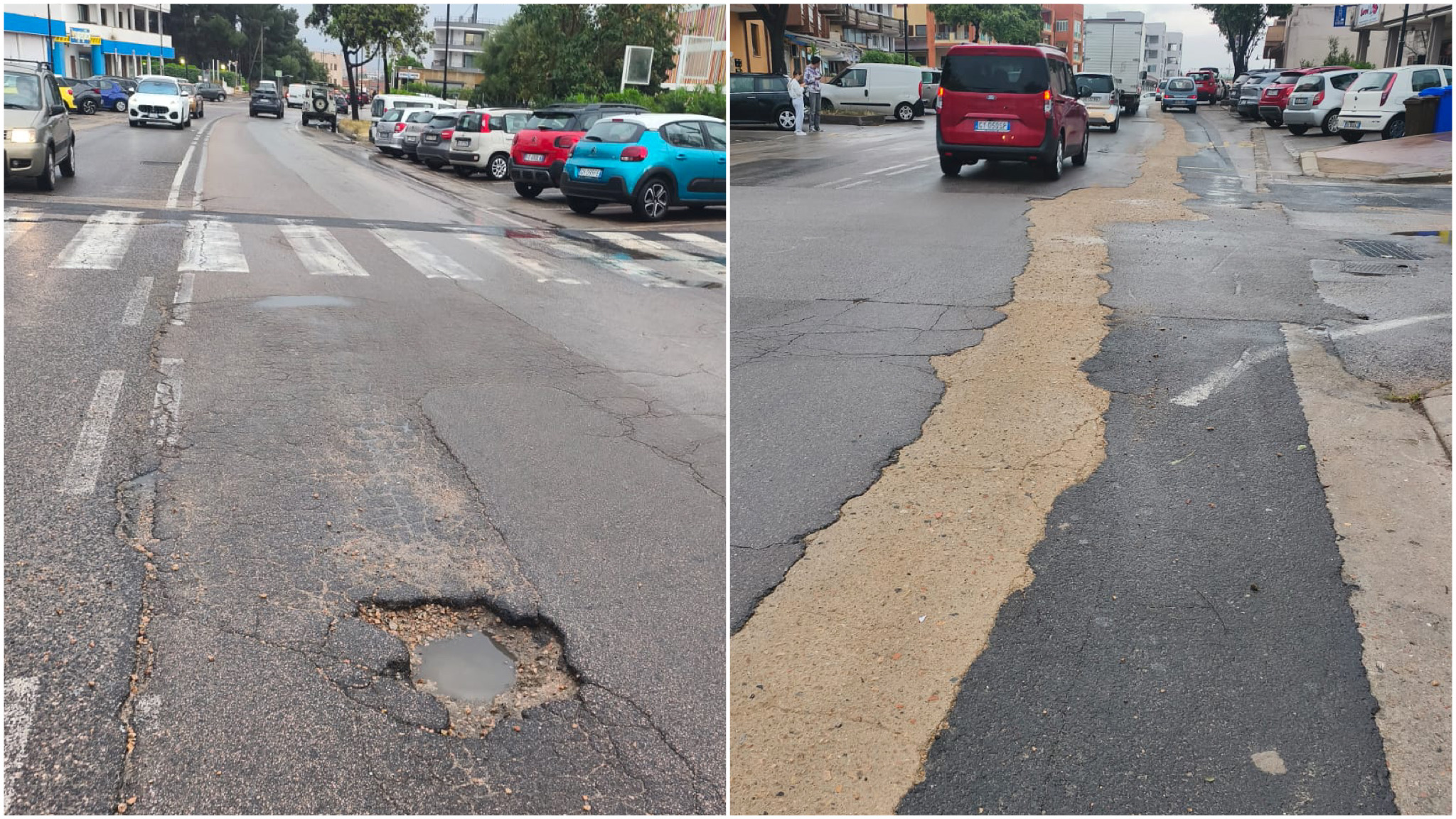 Olbia, viale Aldo Moro come la luna: piena di crateri