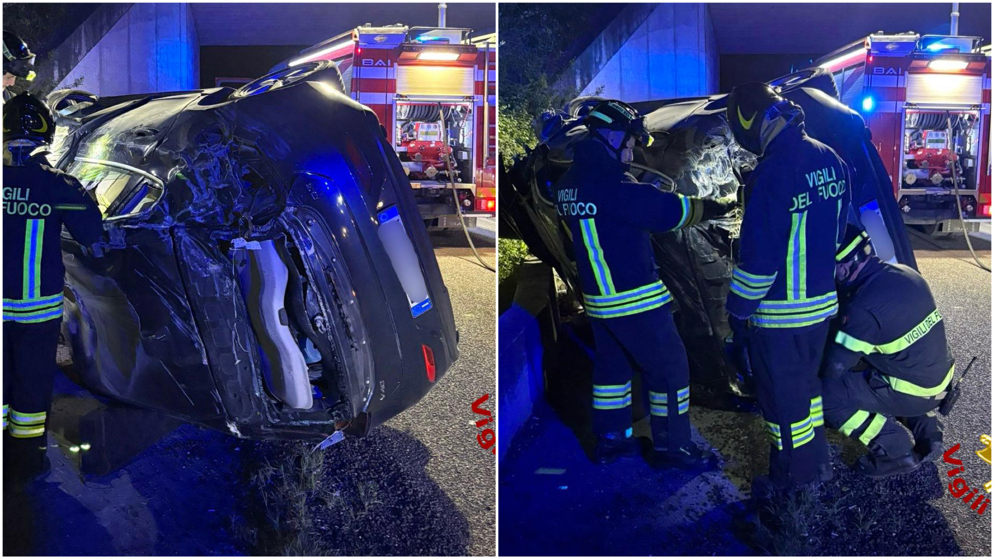Incidente sulla 131: auto si ribalta e si schianta su un muro