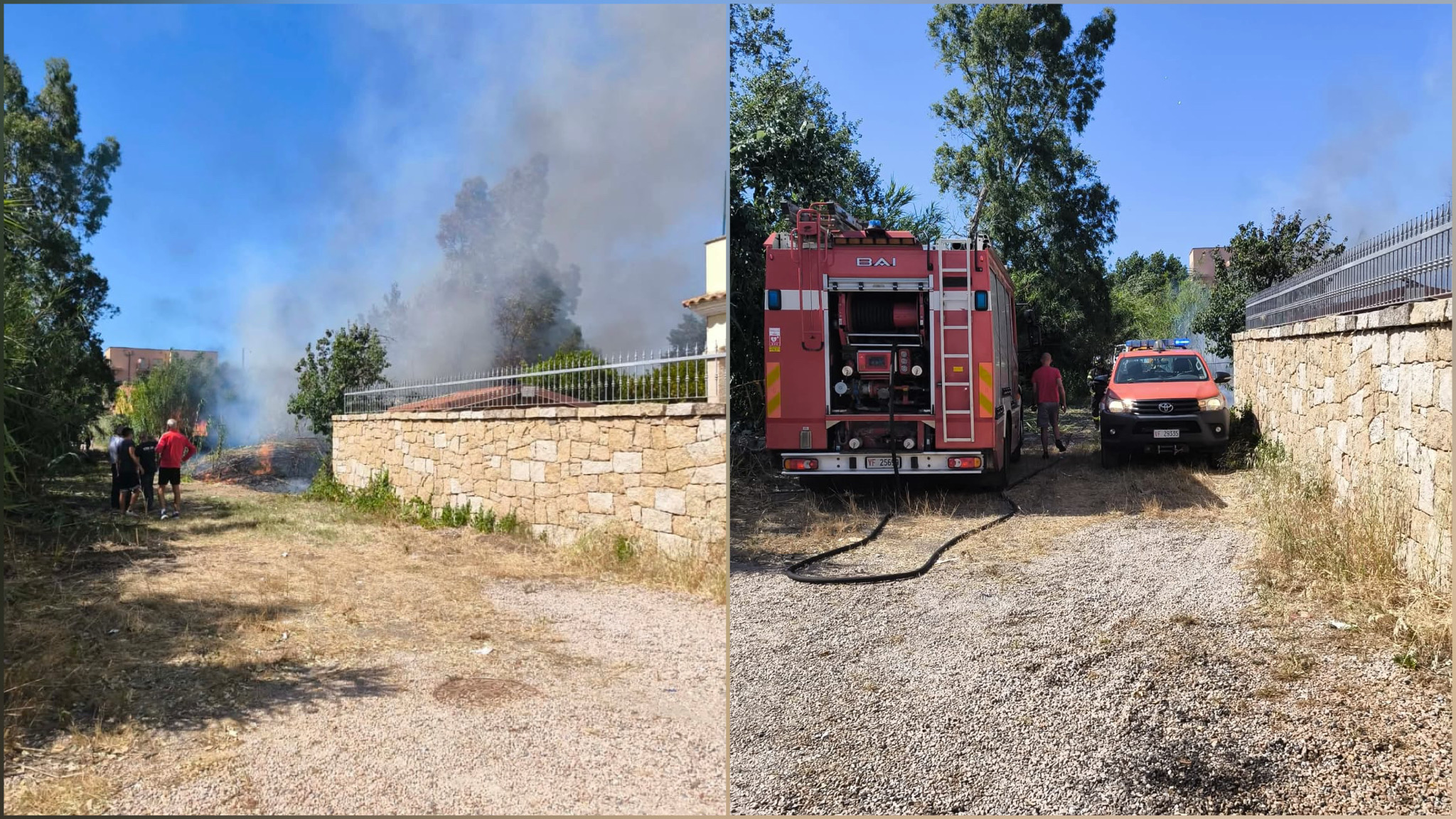 Olbia, incendio tra le sterpaglie in via Vulcano