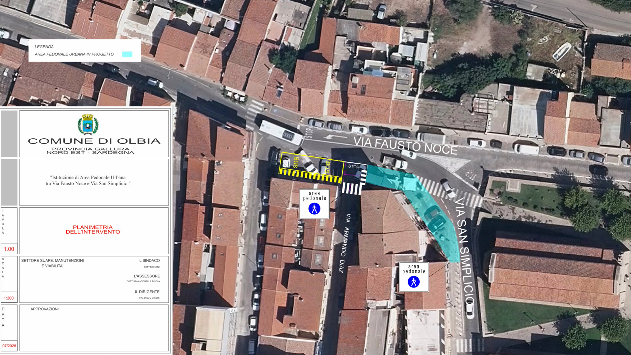 Olbia, nuova area pedonale tra via Fausto Noce e via San Simplicio