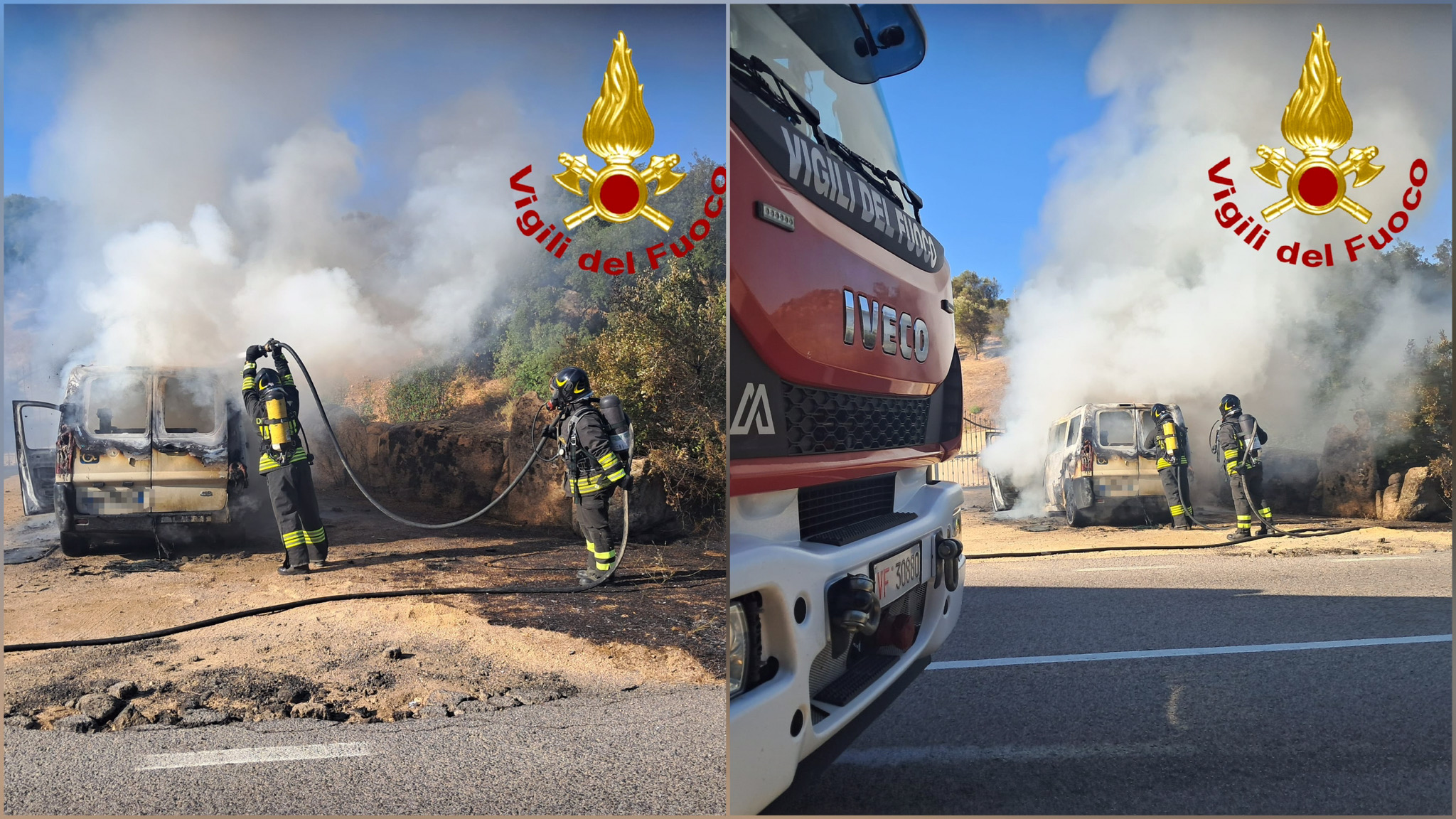 Olbia, auto in marcia a fuoco sulla 125: fiamme circoscritte