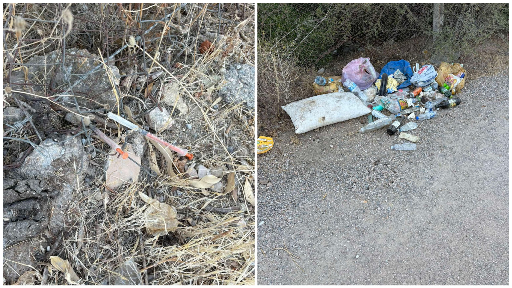 Olbia, rifiuti e siringhe vicino alla scuola primaria di Poltu Quadu