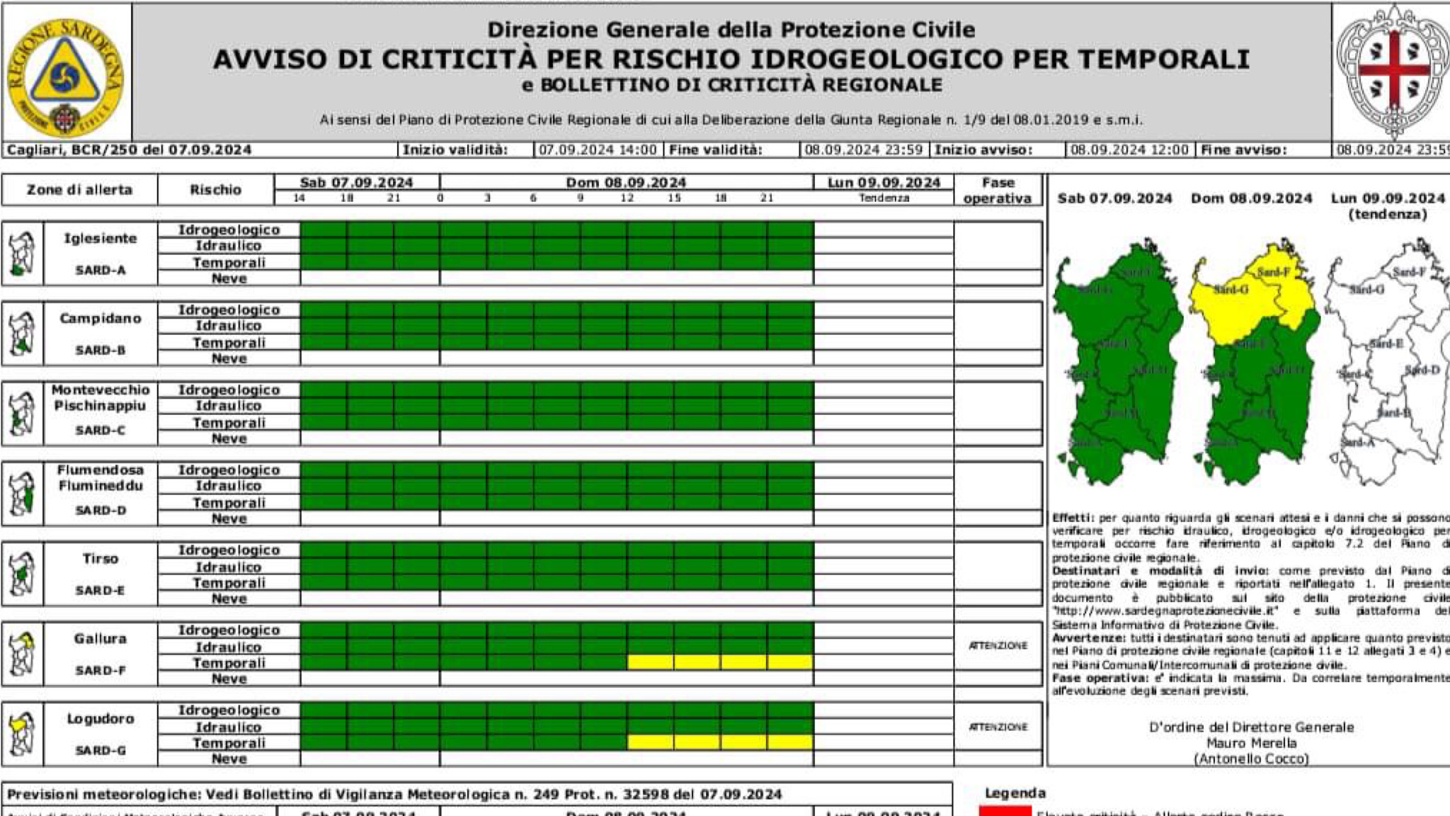 Gallura: allerta meteo per temporali a partire dalla tarda mattinata