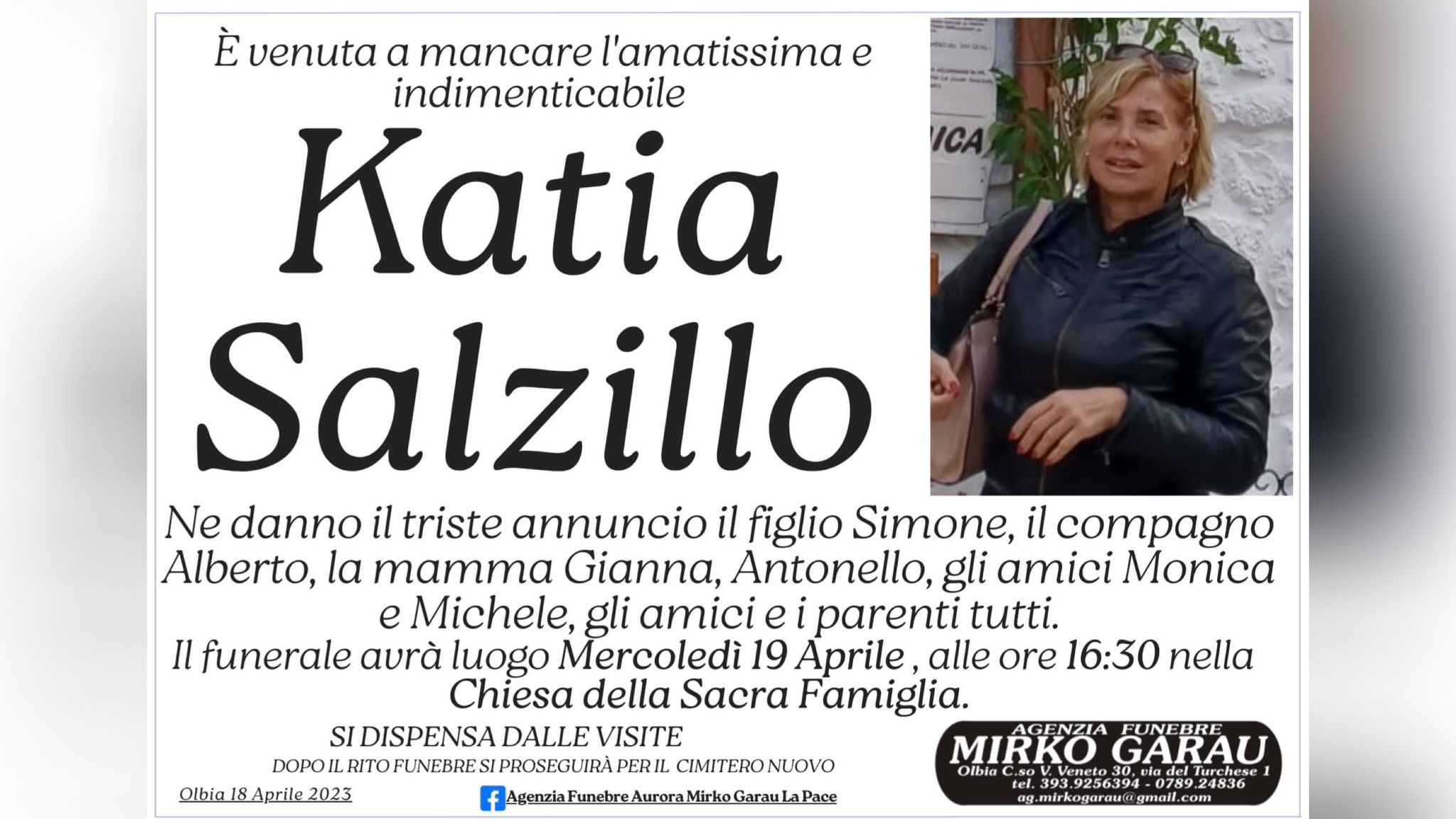 Olbia: è venuta a mancare l'amatissima e indimenticabile Katia Salzillo