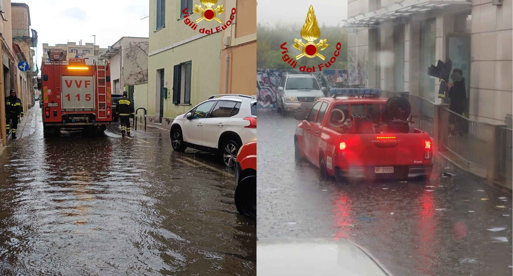 Olbia, disagi a causa della pioggia: allagamenti e salvataggi