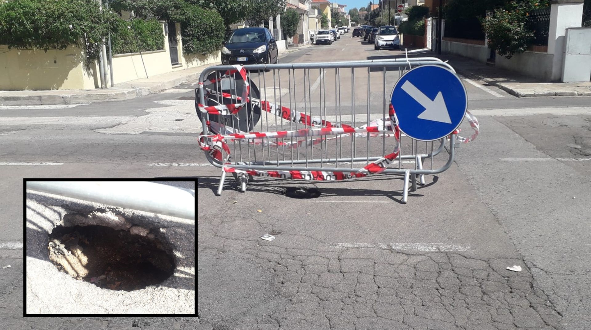 Olbia, cedimento dell’asfalto in via Ferrara: area transennata in attesa di intervento