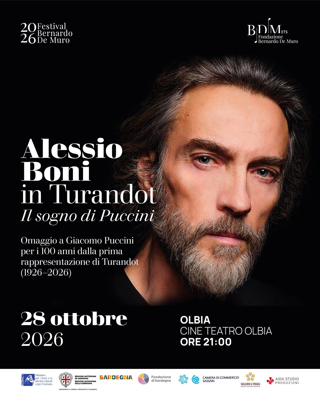 Olbia, il Festival Bernardo De Muro porta Alessio Boni al Cine Teatro con “Turandot”