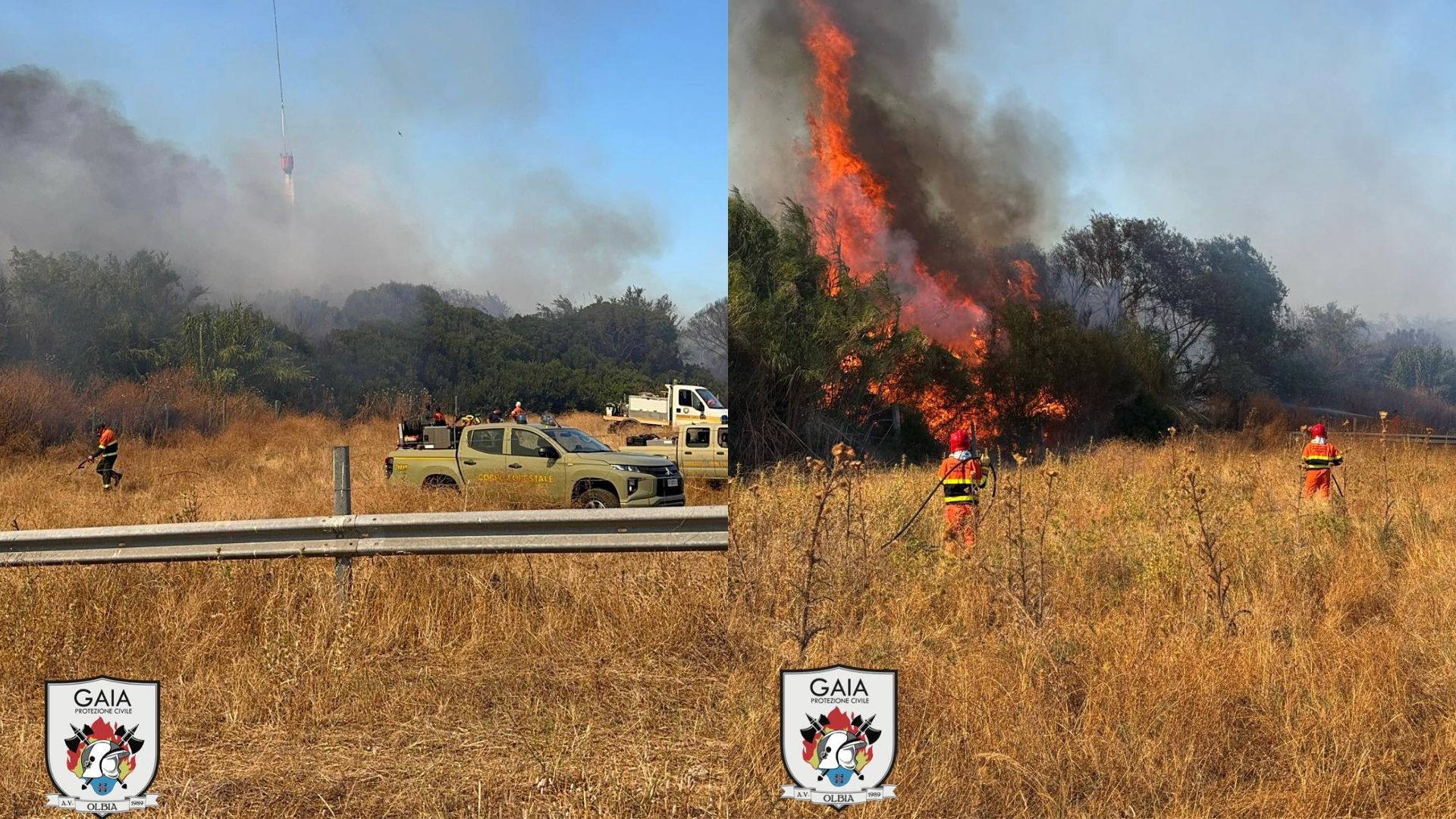Loiri, vasto incendio in località Enas: squadre impegnate fino a tarda sera