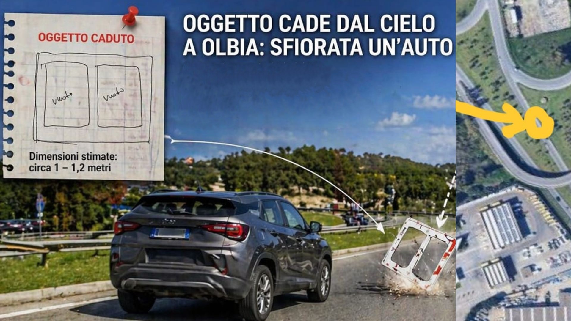 Olbia, oggetto cade dal cielo in Viale Italia: sfiorato incidente con un'auto