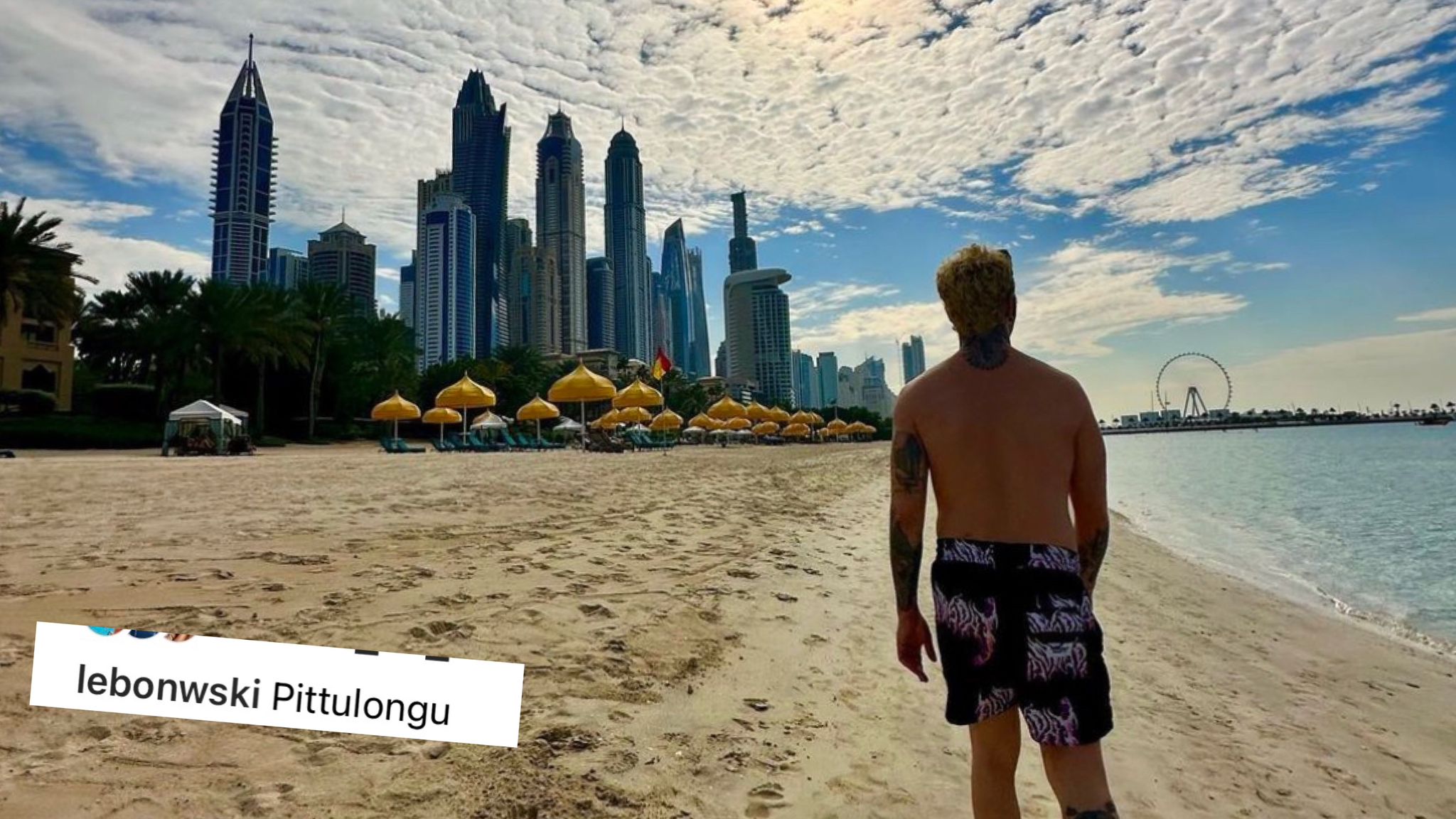 L'olbiese Salmo a Dubai, ma sotto la foto scrive 