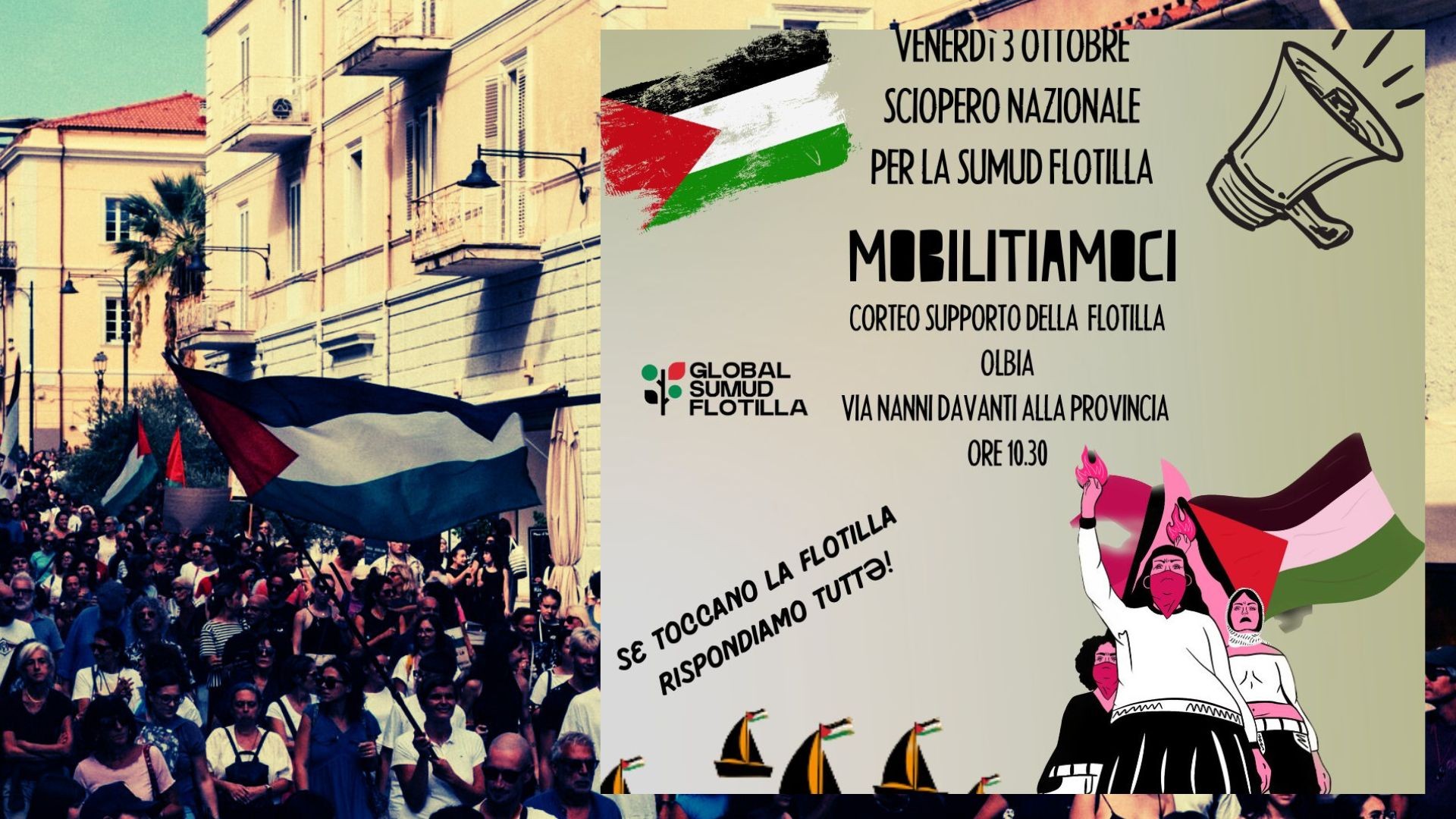 Sciopero nazionale, domani corteo a Olbia: “Blocchiamo tutto, nessun aiuto umanitario è illegale”