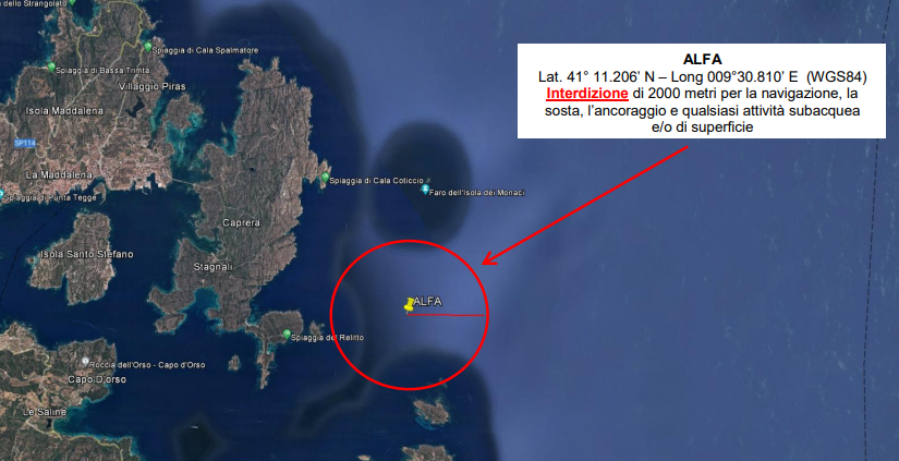 La Maddalena, distruzione residuati bellici: area interdetta alla navigazione