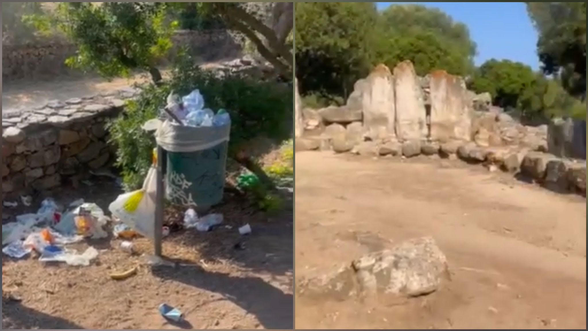 Olbia, spazzatura nei pressi della Tomba dei Giganti: il degrado