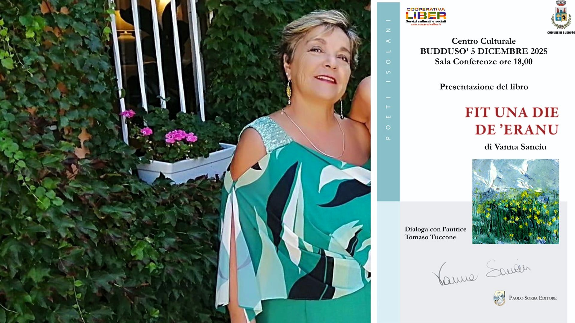 Buddusò accoglie il ritorno di Vanna Sanciu: la poetessa presenta “Fit una die de ’eranu”