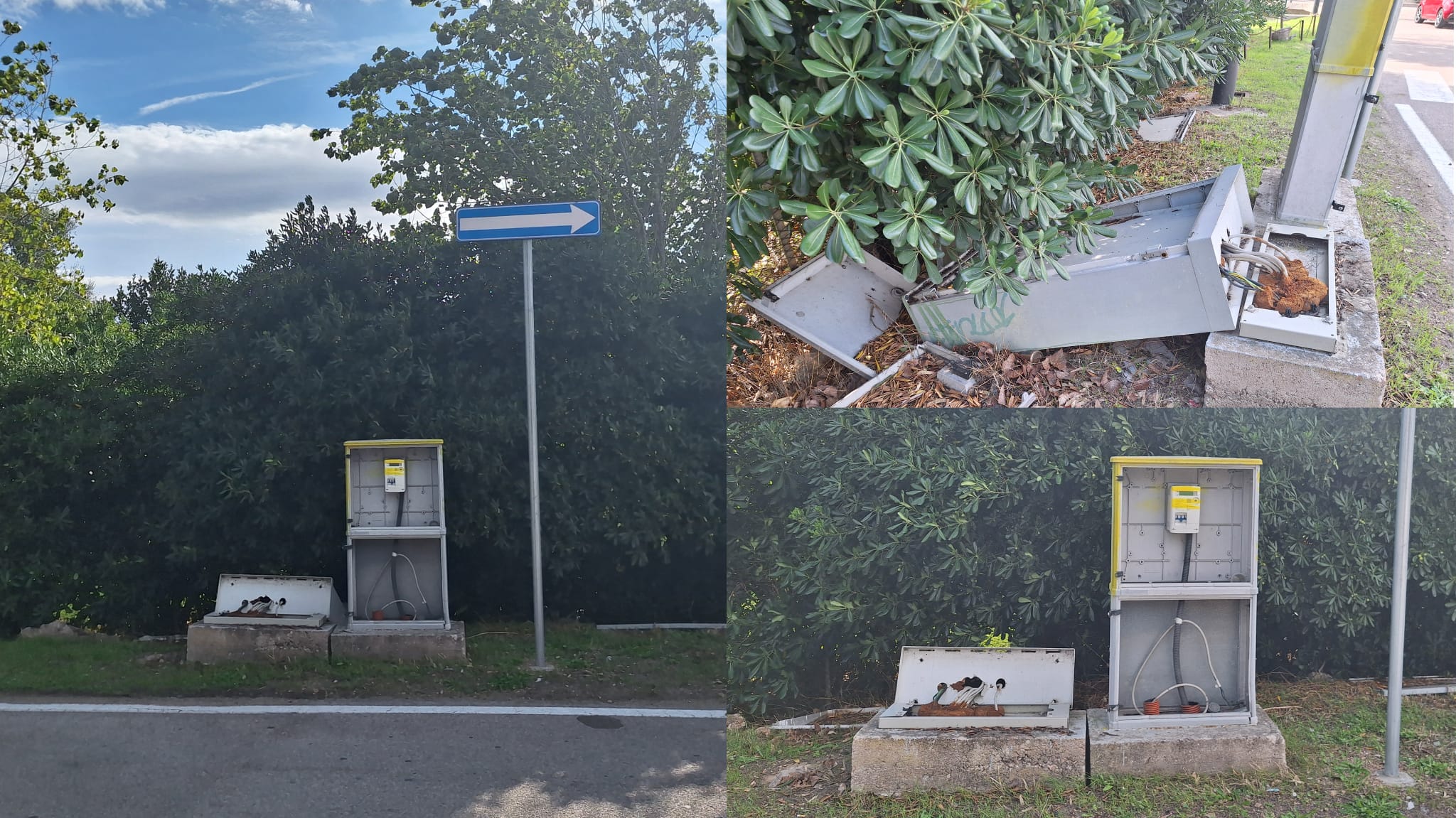 Olbia, cabina danneggiata pericolante in via Salvatore Petta