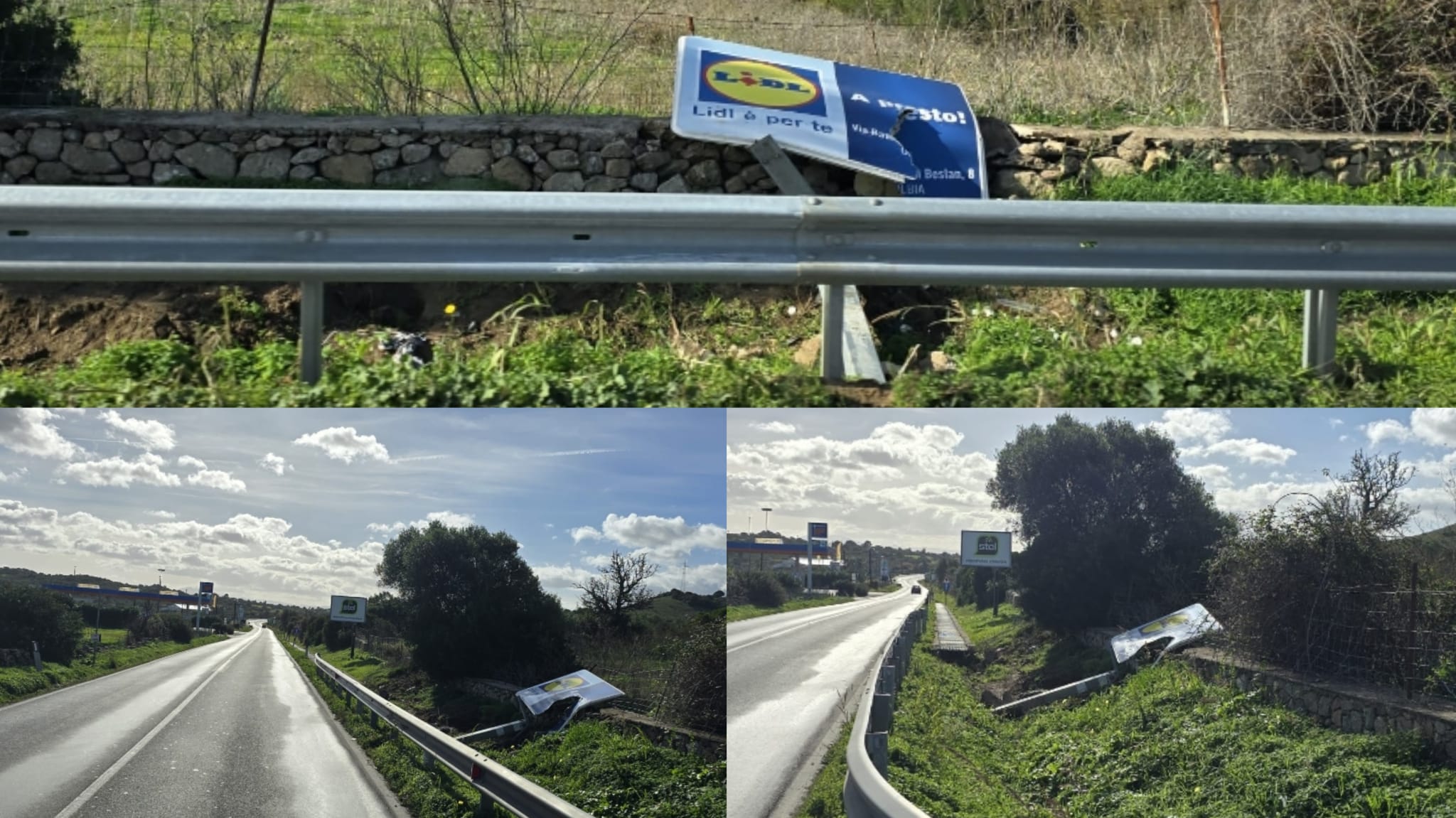 Olbia, cartello pubblicitario rovesciato sulla 125