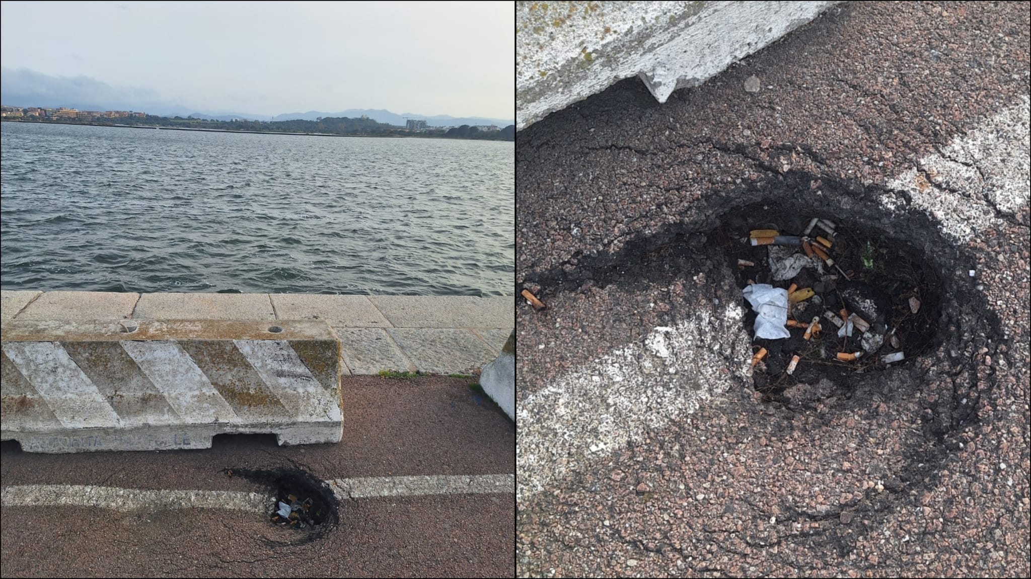 Olbia, fosso pericoloso nei parcheggi del Molo Brin