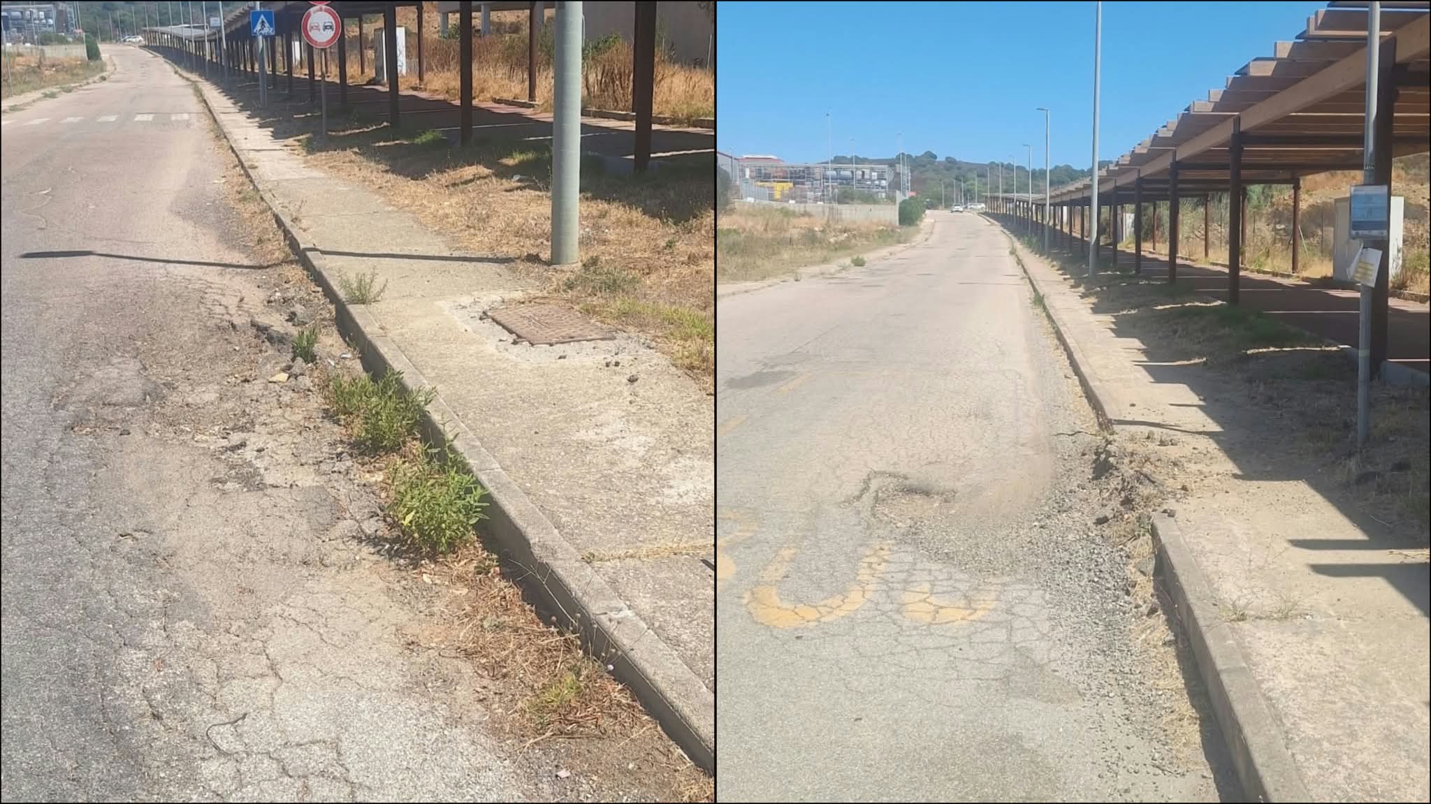 Olbia, buche profonde alla fermata del bus di Cala Saccaia